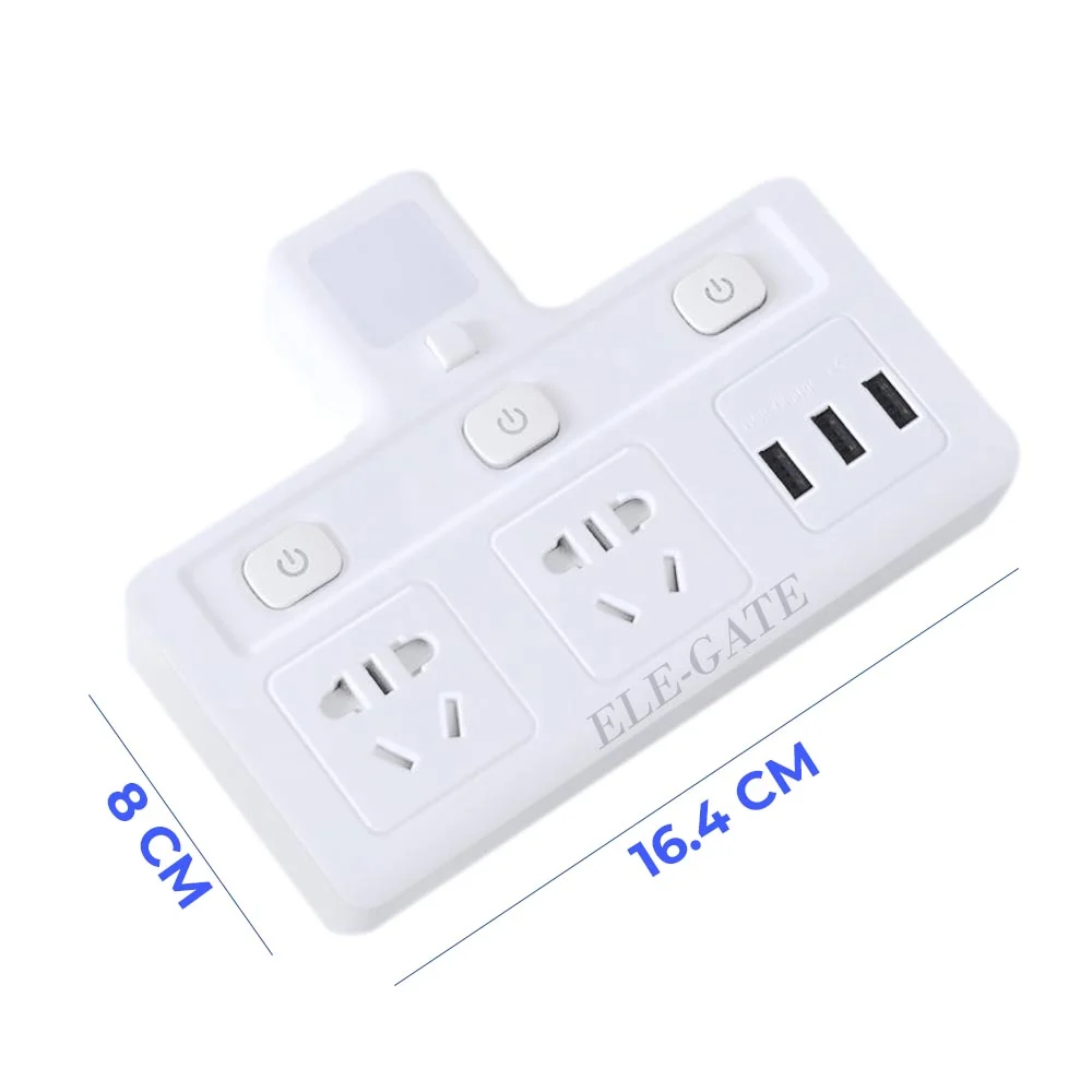Enchufe de pared con multicontacto de 2 enchufes tomacorrientes, 3 puertos usb y lámpara de noche con interruptor