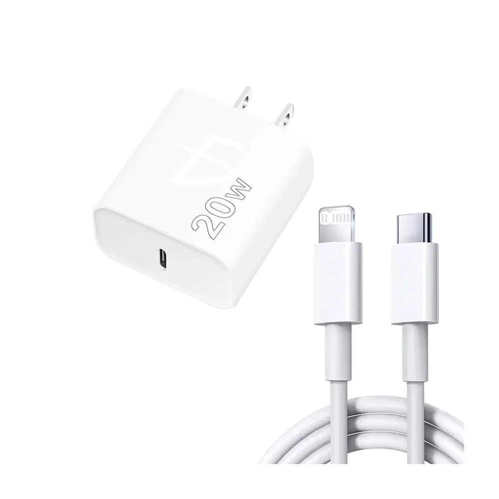 Cubo cargador con puerto usb-c de 20 watts + cable con entrada lightning a tipo c de 2 metros