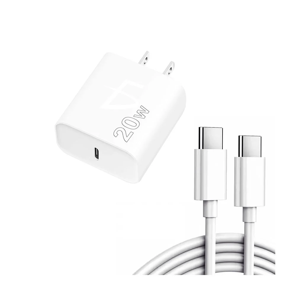 Cubo cargador con puerto usb-c de 20 watts con cable tipo c a tipo c de 2 metros