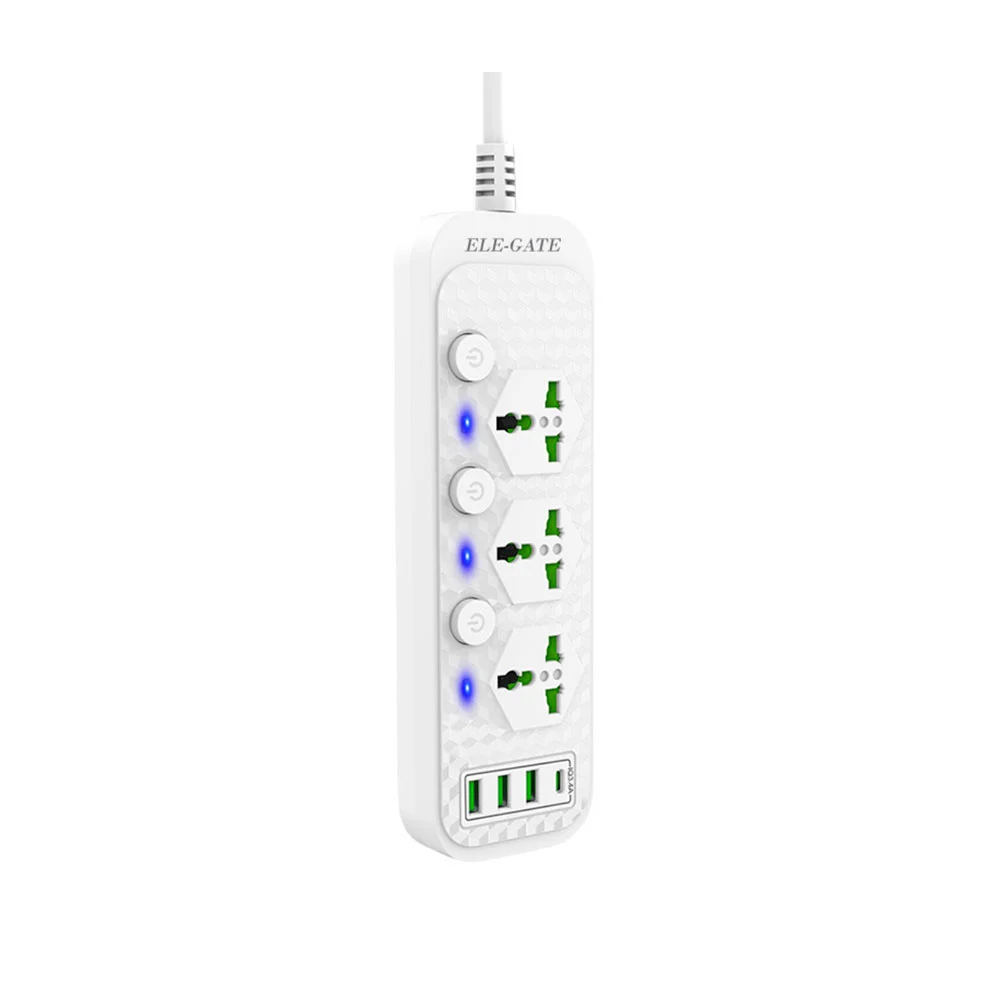 Multicontacto universal con 3 enchufes, 3 puertos usb y 1 puerto usb-c para carga rápida, variedad de colores