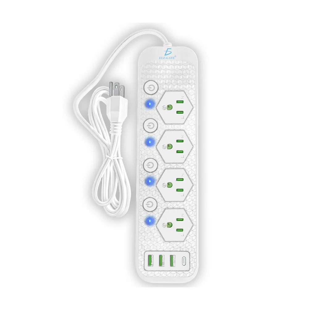 Multicontacto universal con 4 enchufes, 3 puertos usb y 1 puerto usb-c para carga rápida, variedad de colores