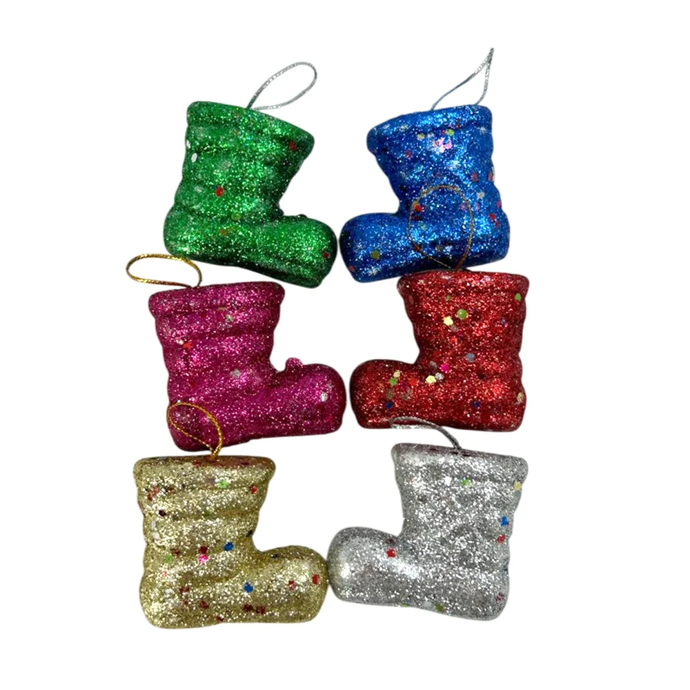 Paquete de 6 mini botas navideñas con brillantina para decoración de árbol, 4.5cm / decorations christmas