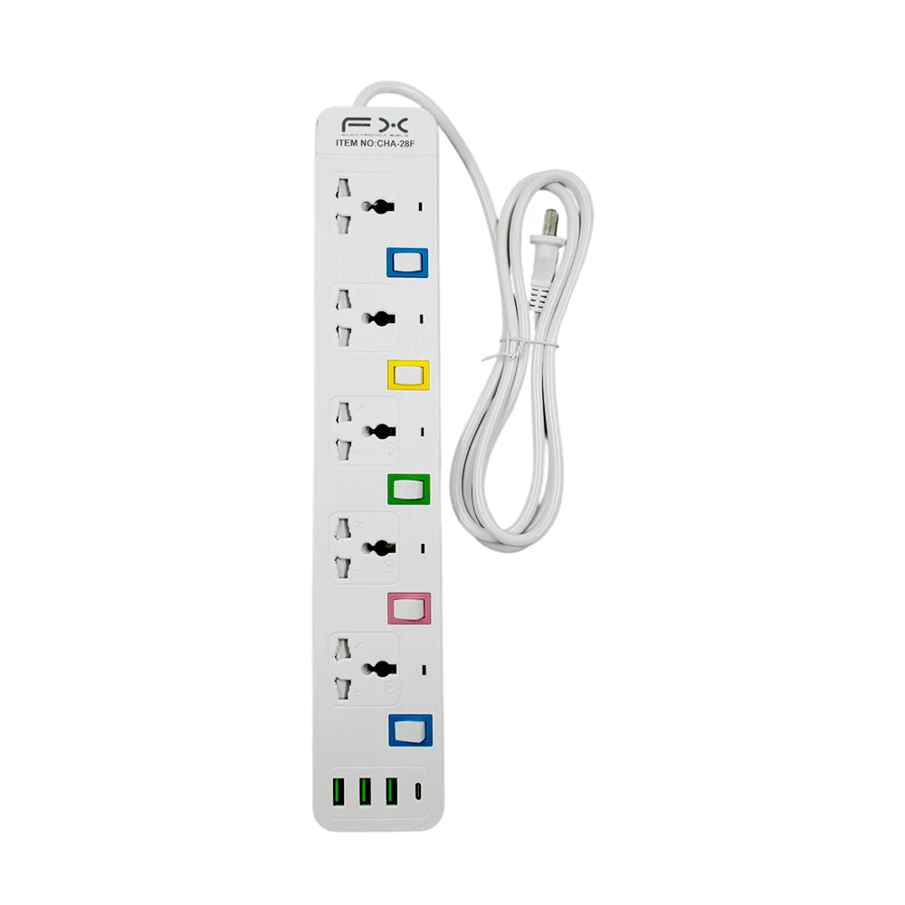 Barra multicontacto con 5 enchufes toma corriente + 3 puertos usb y 1 puerto tipo c / fx / cha-28f