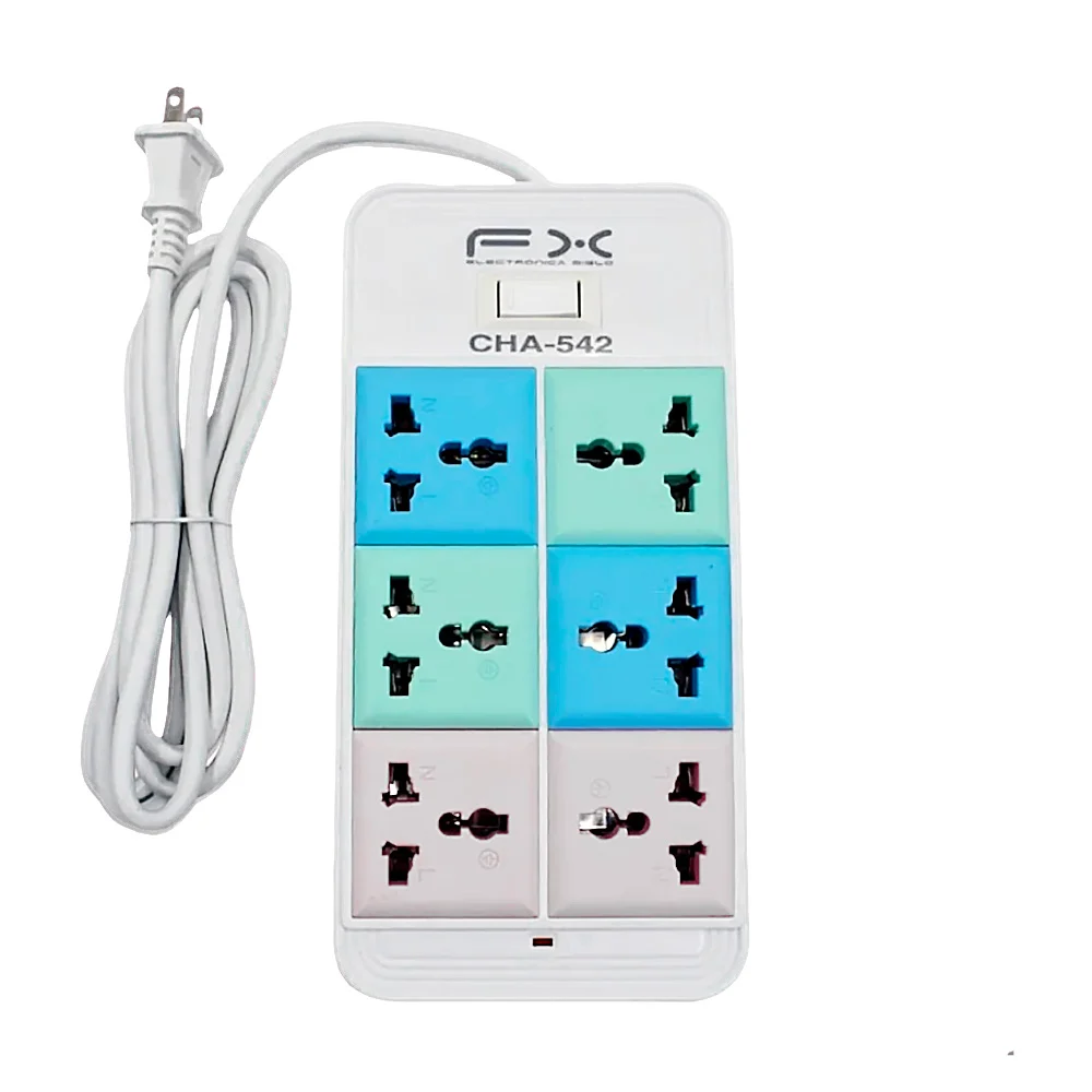 Barra multicontacto fx con 6 tomacorrientes universales y interruptor para reiniciar apagar / cha-542