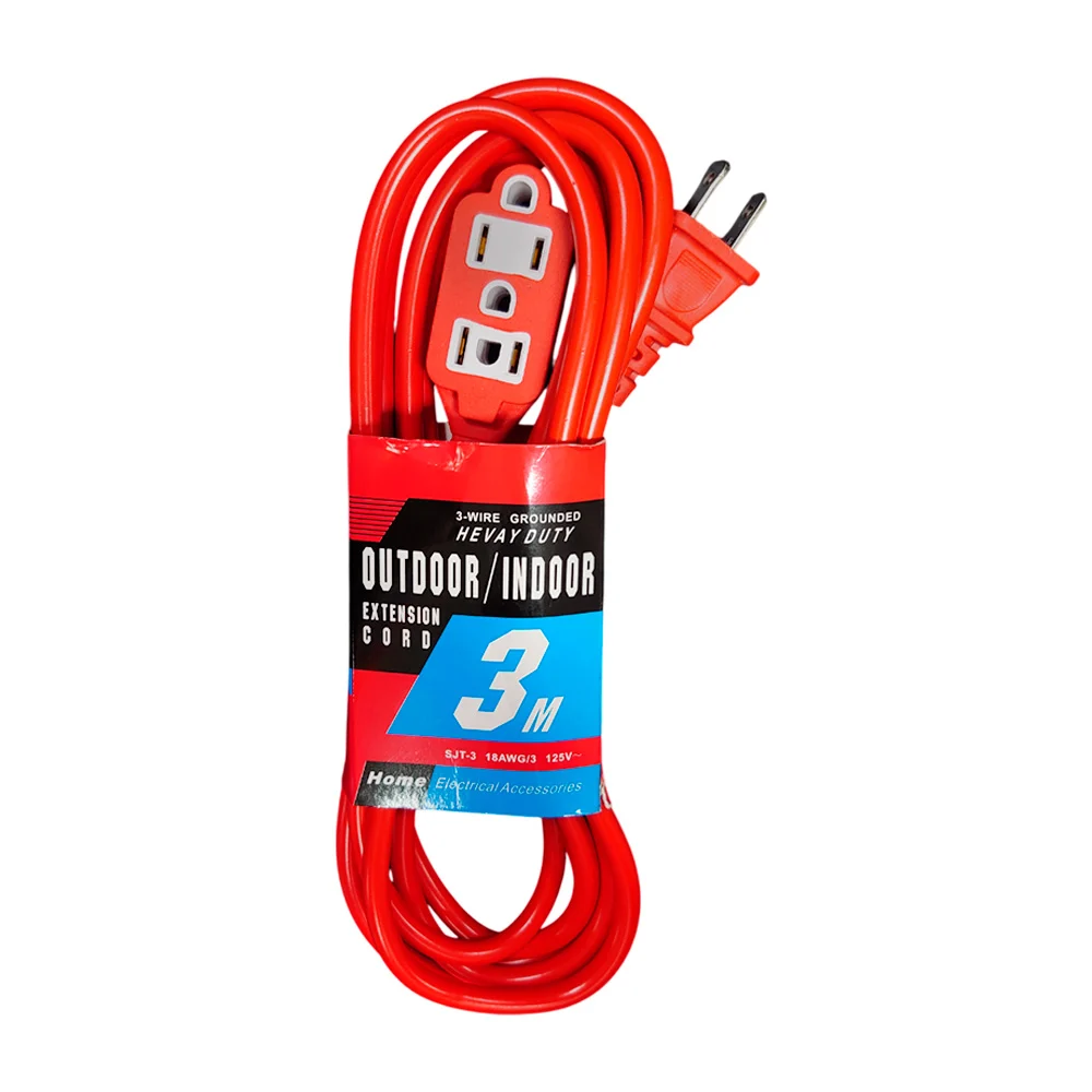 Extensión naranja outdoor indoor de uso rudo 3m con barra multicontactos de 3 puertos tomacorriente / 18awg / sjt-3 / tl43318 / 236651