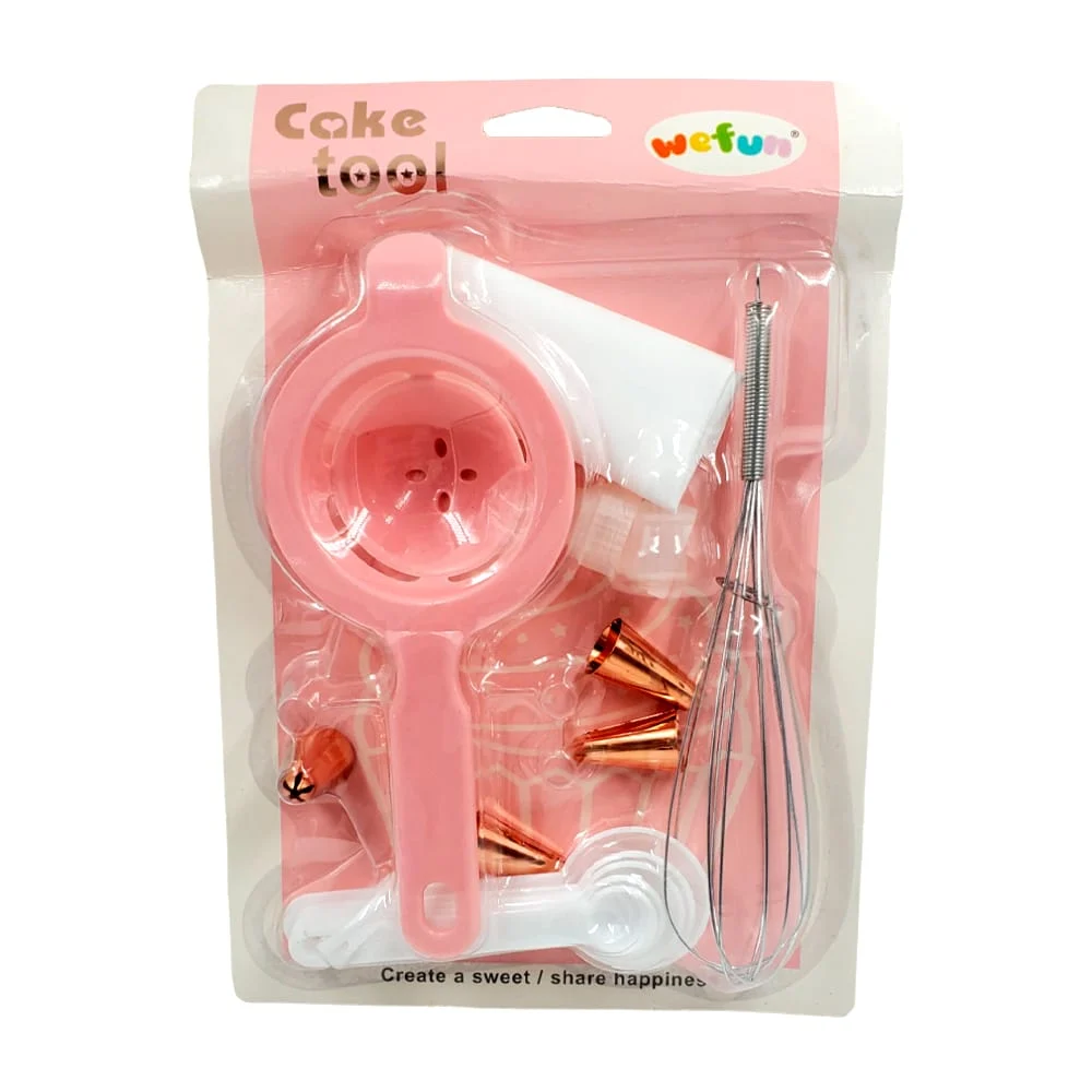 Blíster de repostería con manga pastelera + 4 boquillas intercambiables, cuchara gramera, batidor manual y separador de huevo / cake tool wefun