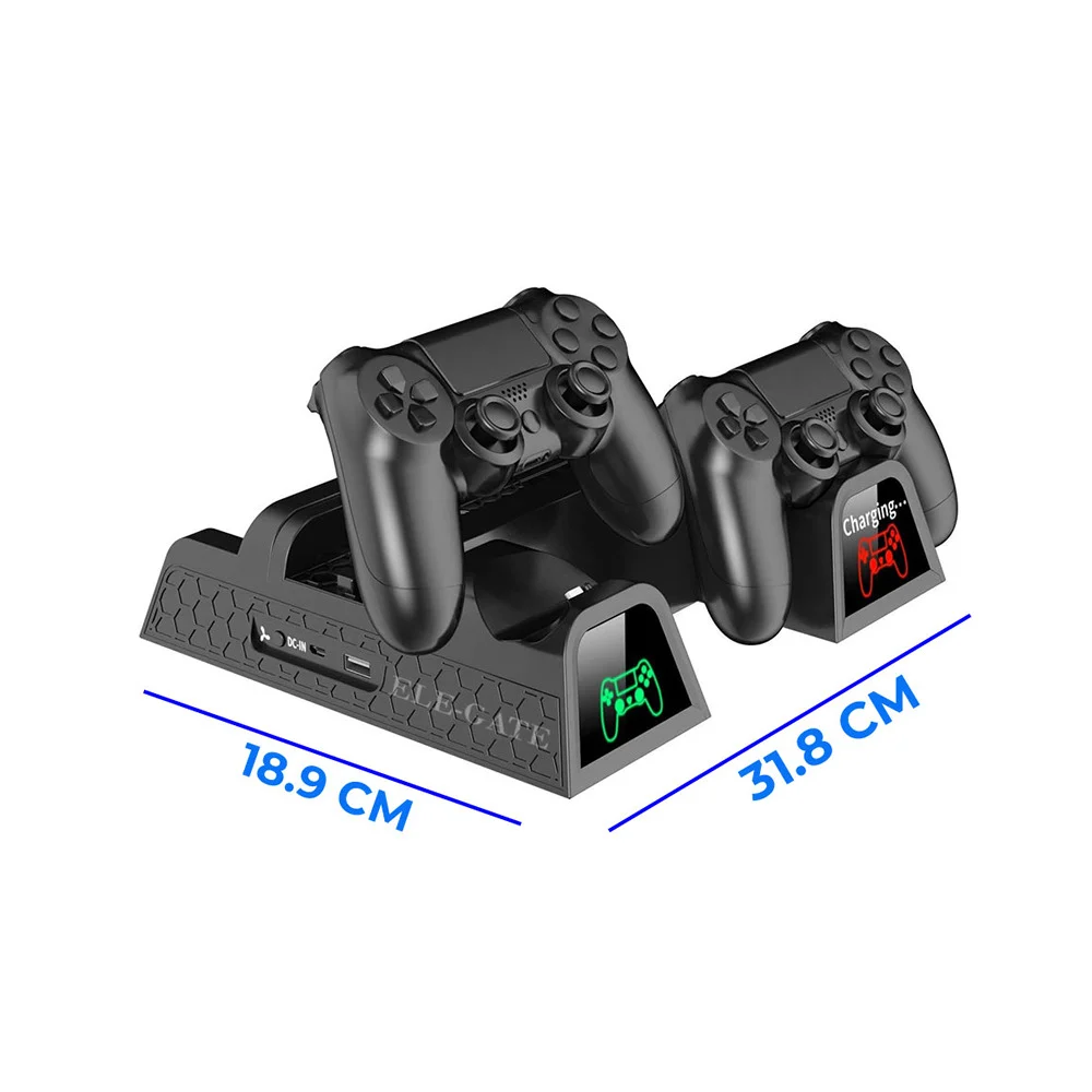 Soporte multifuncional ps4 con ventilador, cargadores para control y organizador de videojuegos