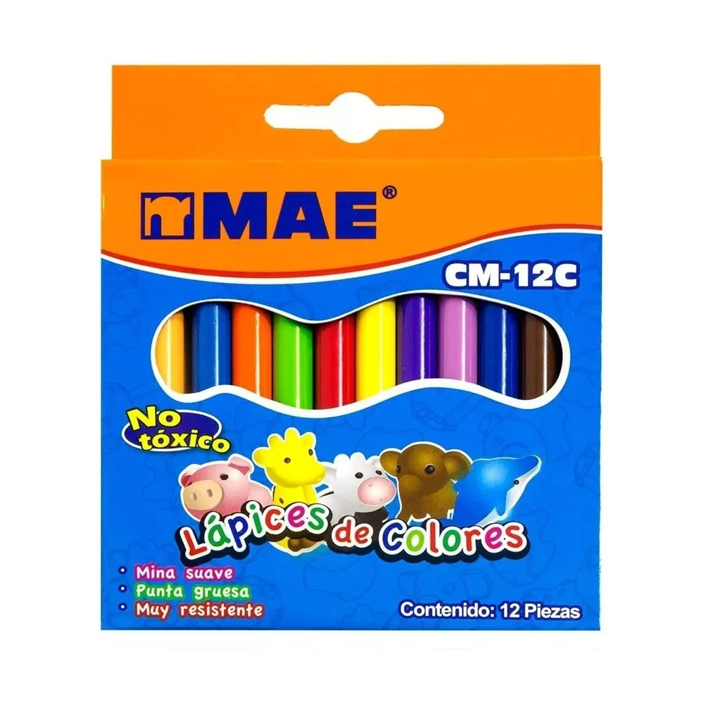 Caja con 12 lápices mae pequeños de colores 8.5cm / cm-12c