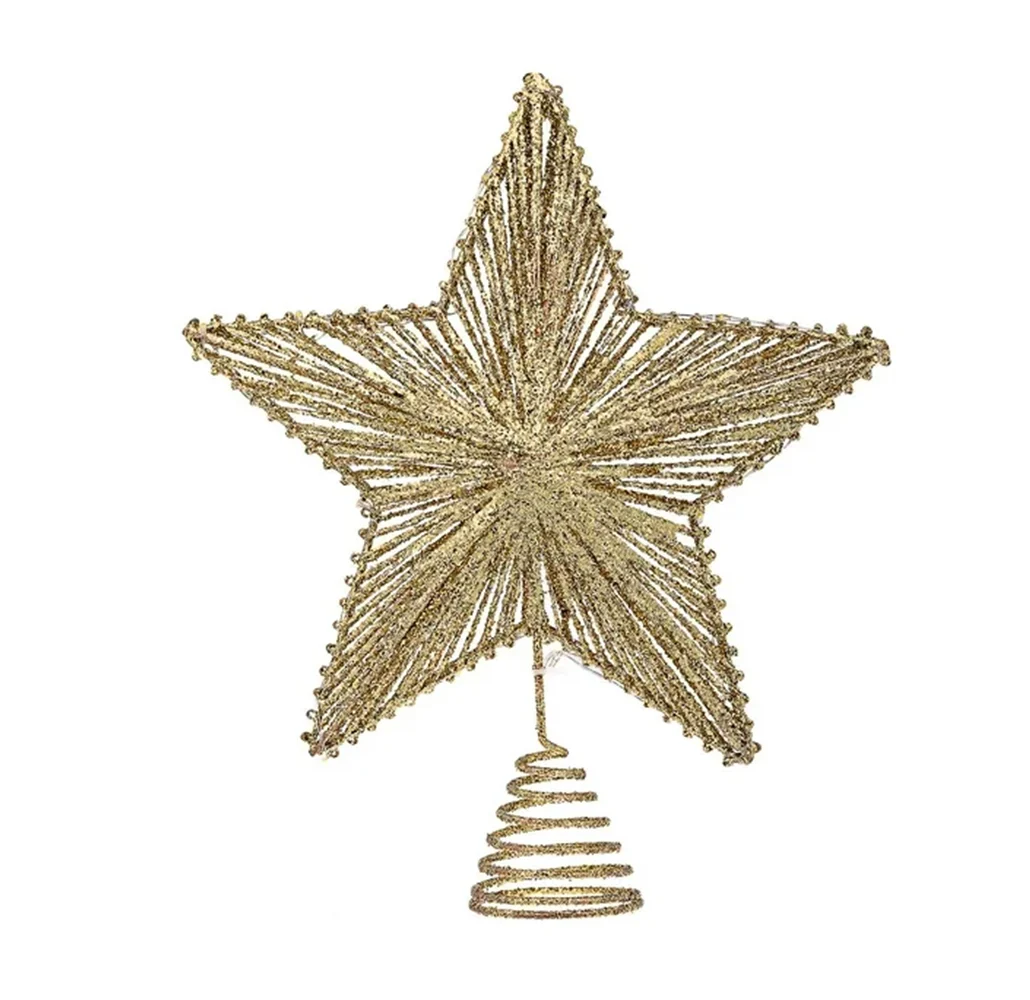 1pza Estrella de plástico con diamantina y base tipo resorte para decoración punta de árbol de navidad, 23.5cm / merry christmas / cm22846