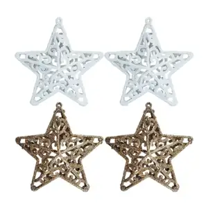 Paquete con 2 colgantes navideños en forma de estrellas huecas, varie…