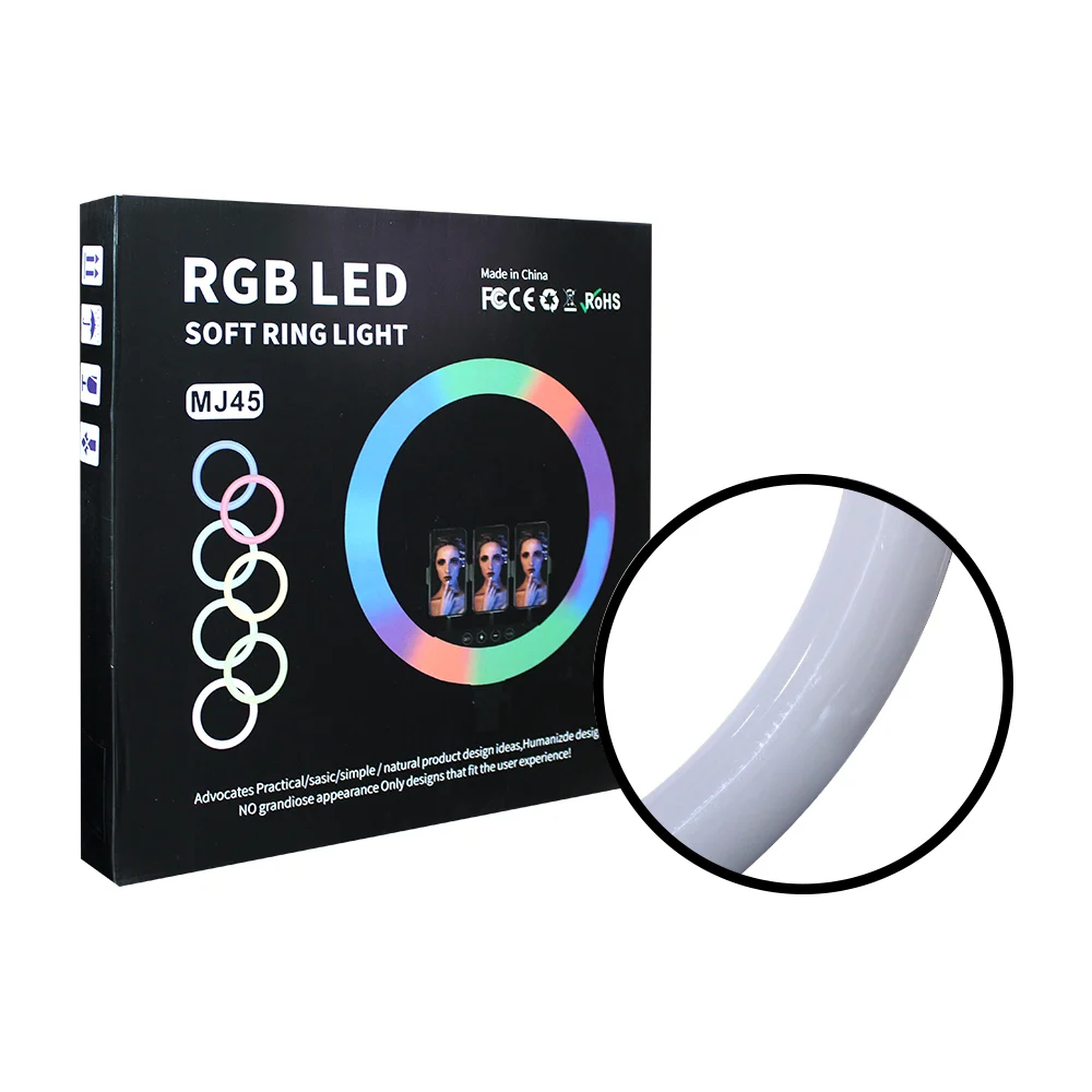 Aro de 18 pulgadas con luz rgb y soporte para teléfono / mj45