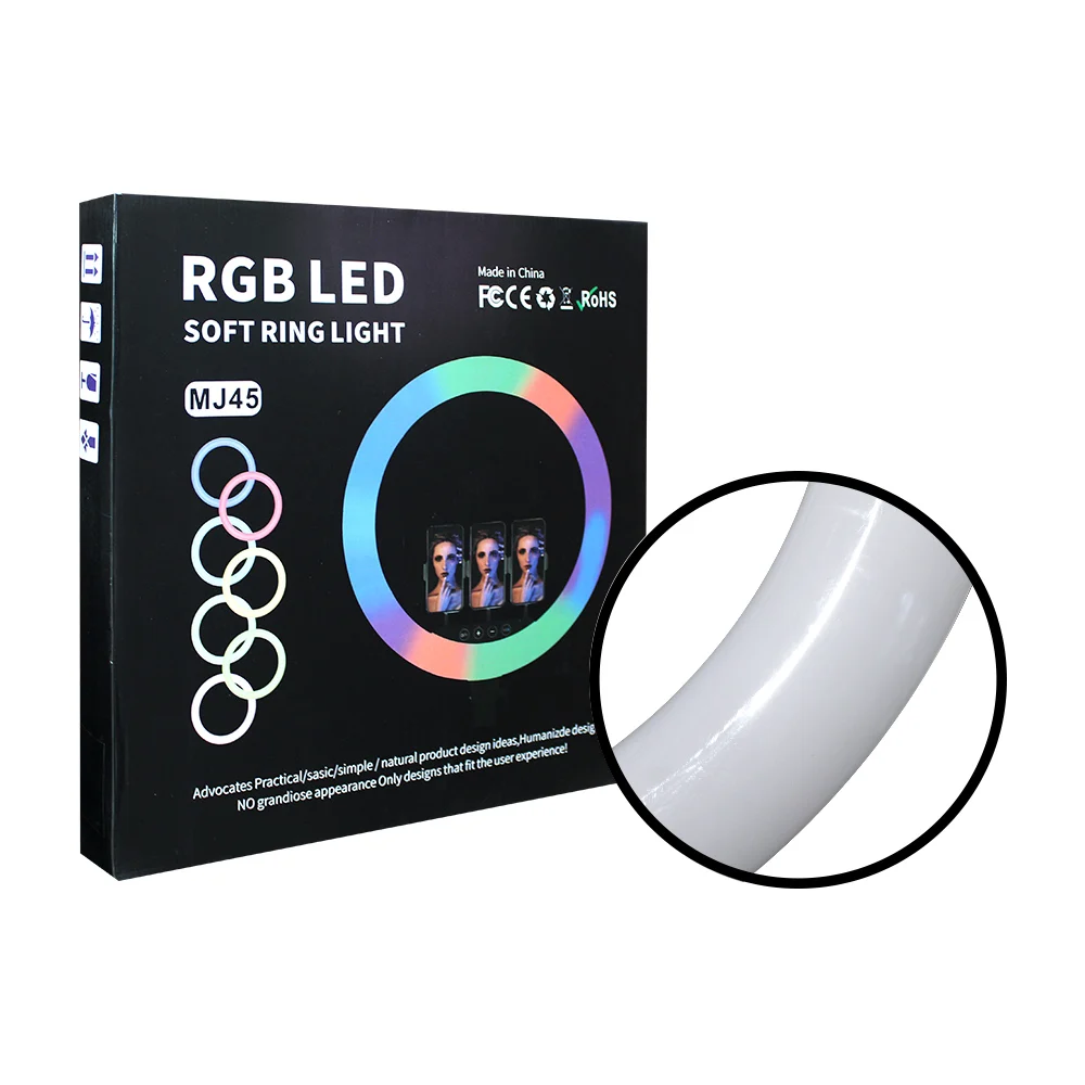Aro de 18 pulgadas con luz rgb, soporte para teléfono y ancho de 6cm / mj45
