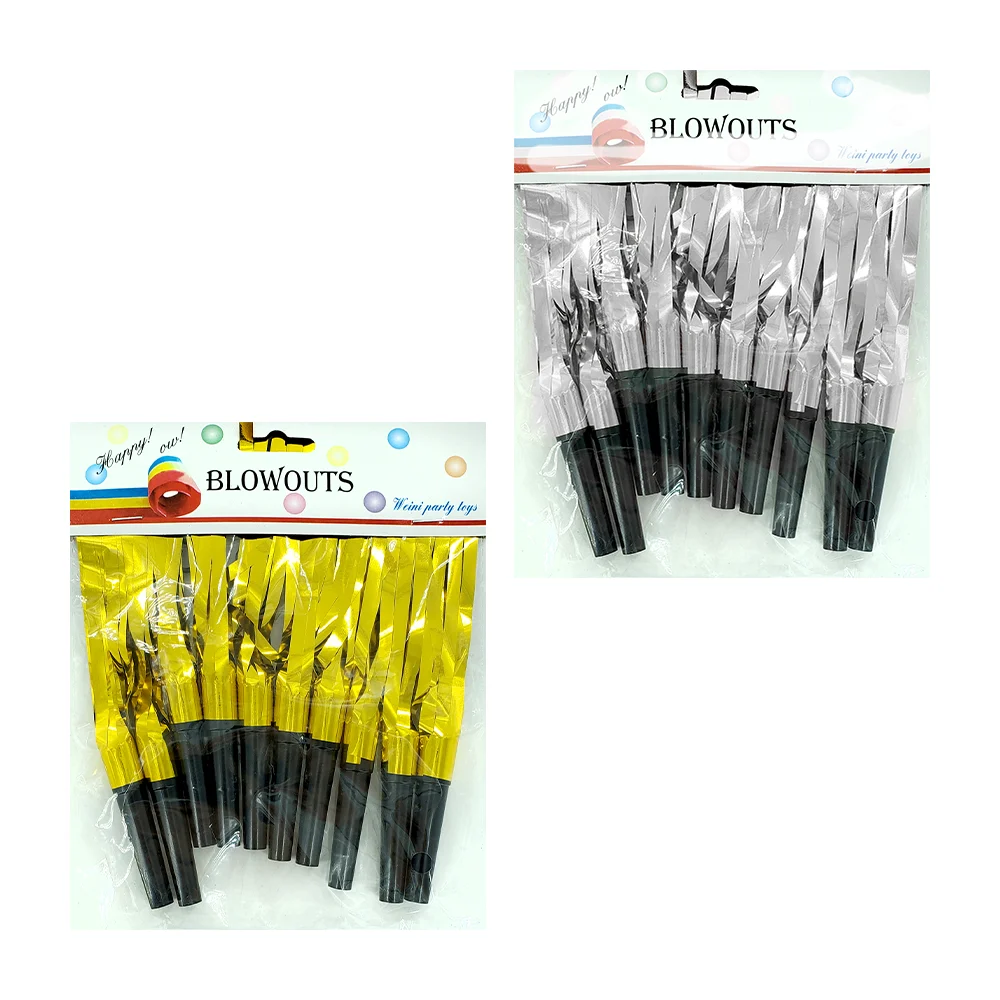 Paquete de 10 silbatos con lluvias de papel metálico para fiesta, variedad de colores / blowouts / cnet-n-d408
