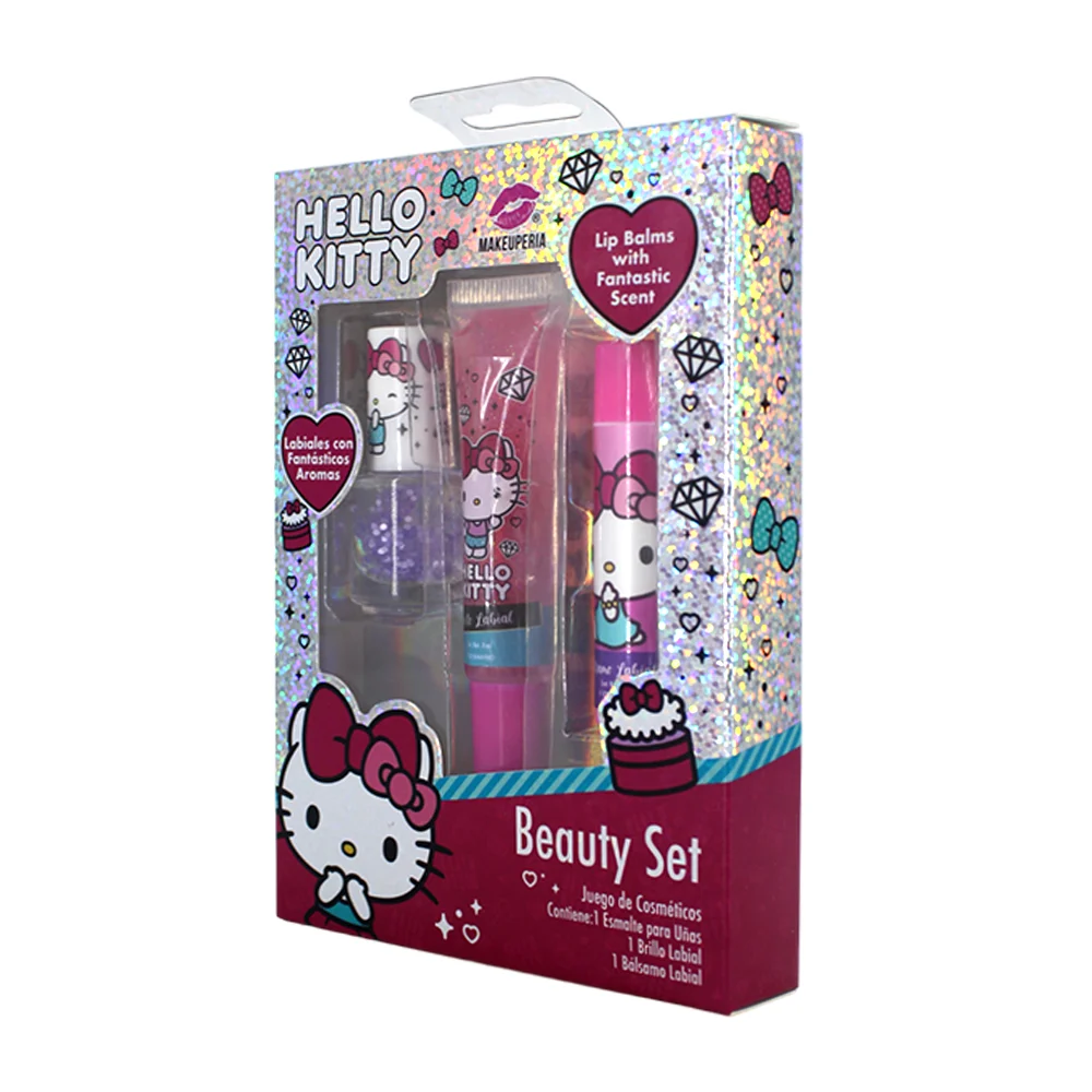 Set de belleza hello kitty con esmalte para uñas, gloss brillo labial y bálsamo con aroma / cokbjo