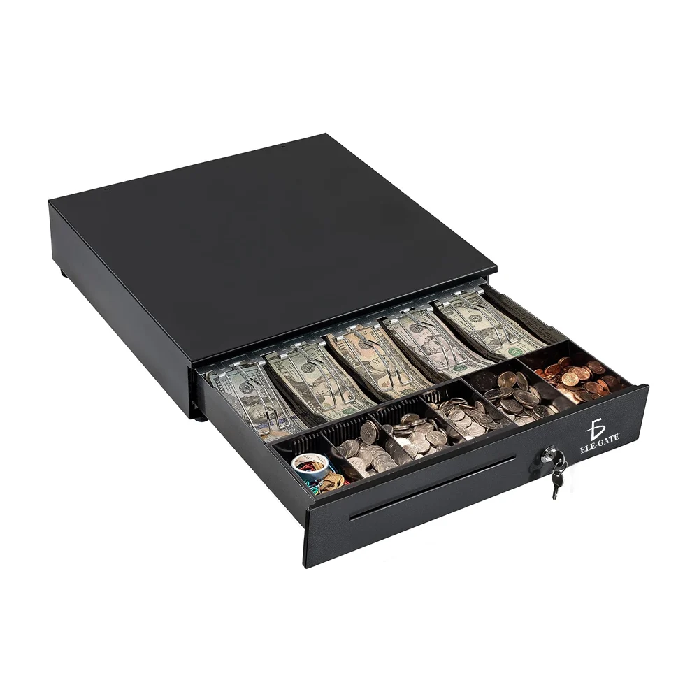 Caja registradora de metal con 5 compartimentos y juego de 2 llaves de seguridad
