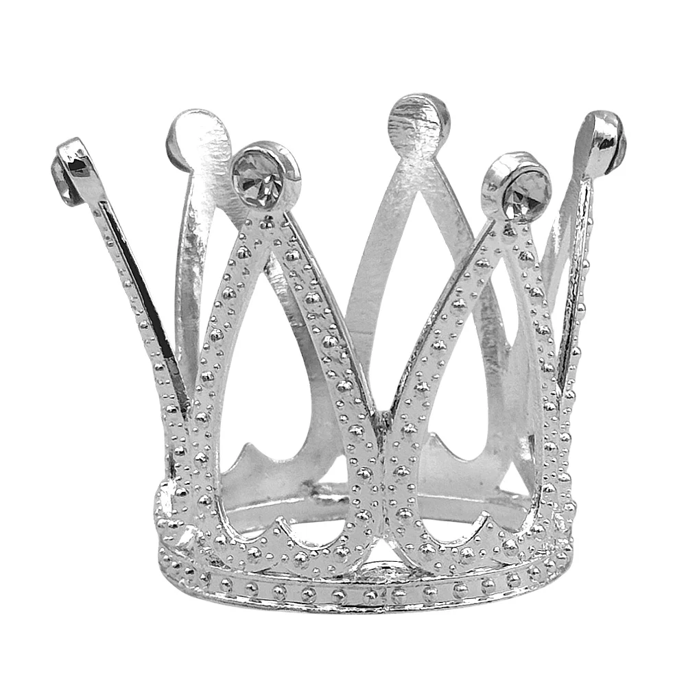 1pza Mini corona metálica de 6 picos con pedrería en las puntas, 3x3.5cm para decoración multiusos / crn-025 / bo-467