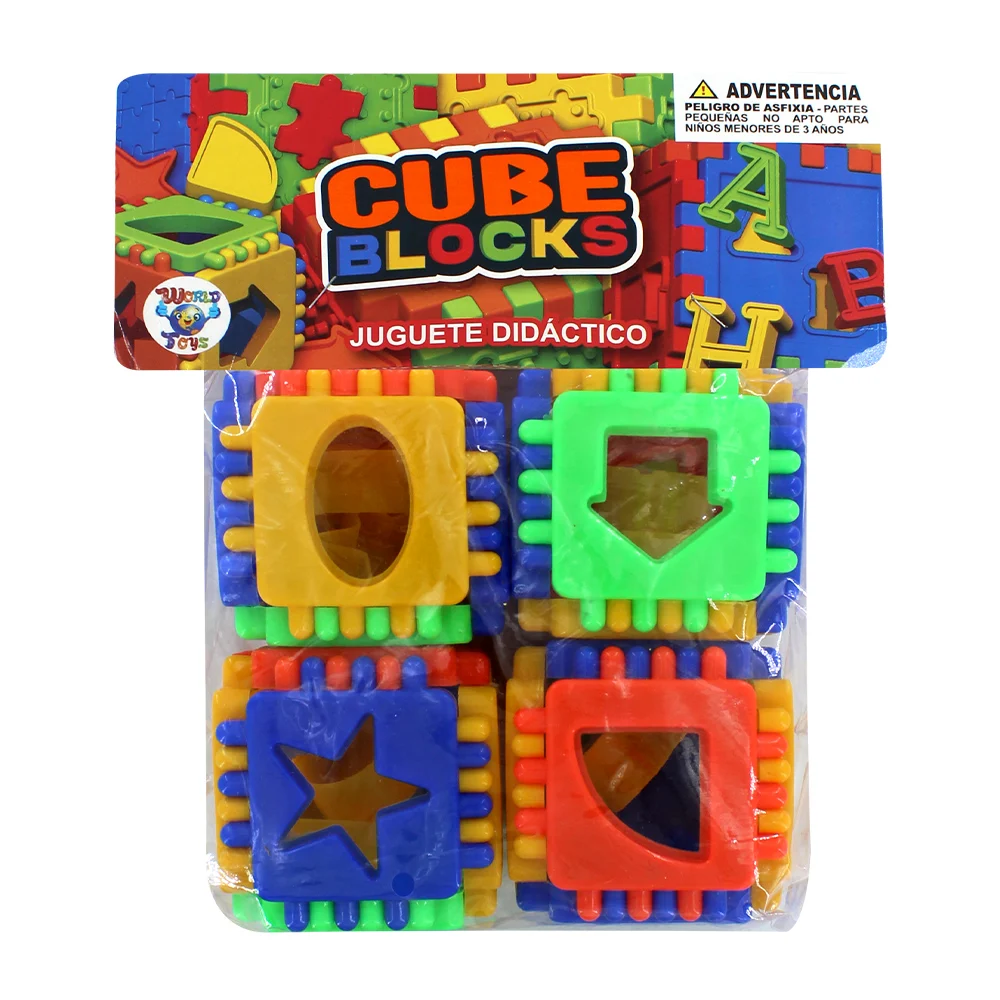 Paquete con 4 cubos didácticos con variedad de figuras para ensamblar / cube blocks