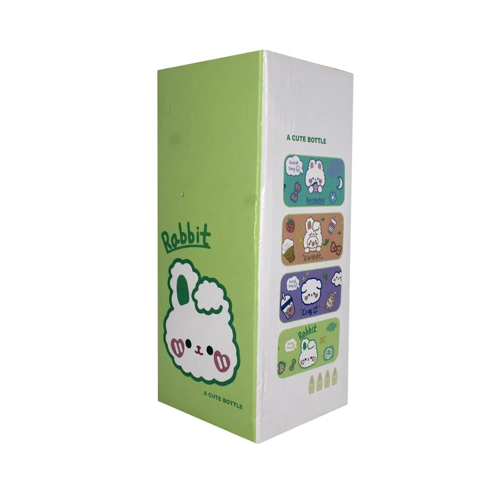Botella tipo termo infantil con diseño de animales y funda protectora tipo piel sintética, 500ml, variedad de modelos / cup-7995 / rabbit / hb-7995