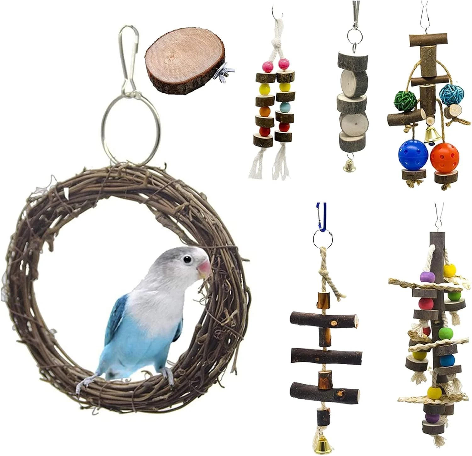 Paquete de juguetes para pájaros aves con colgantes, columpio y campana / cw102