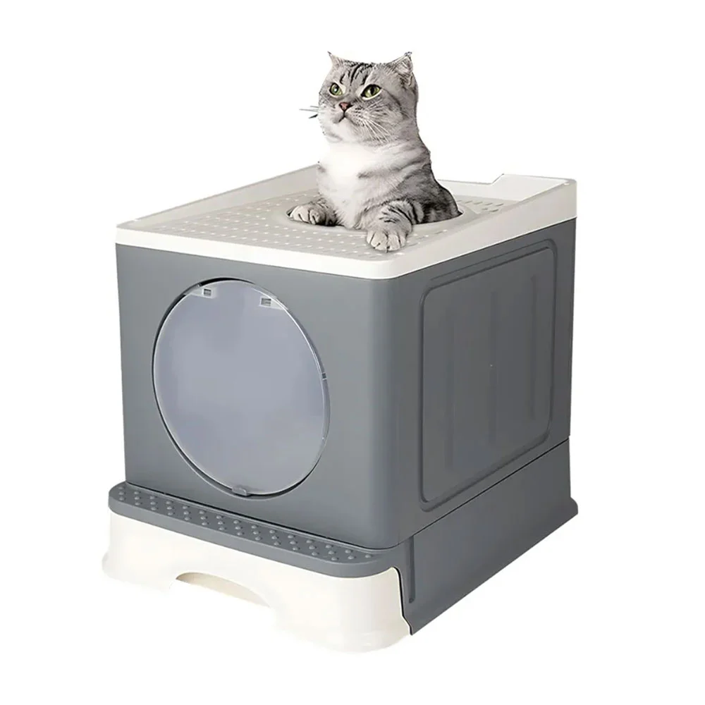 Arenero cerrado de plástico en forma cuadrada con pala para gatos, variedad de colores / cw94