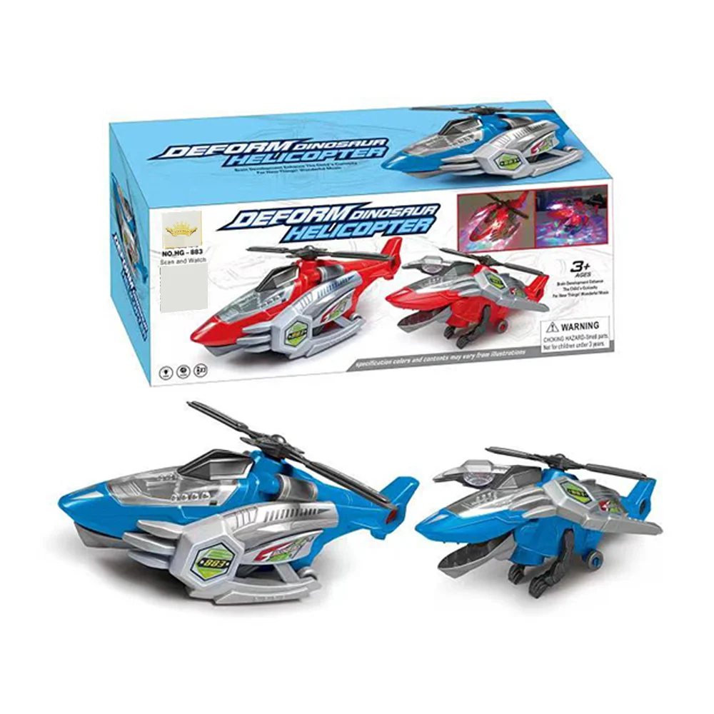 Helicóptero de juguete tipo trasnformer en forma de dinosaurio con luz y sonido, variedad de colores / hg-883