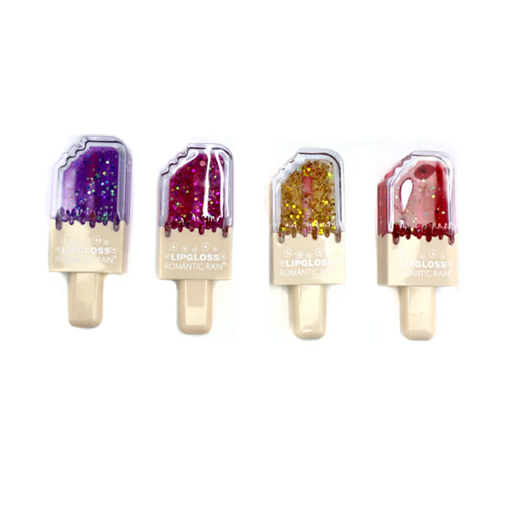 1pza Gloss brillo labial con glitter en forma de paleta de hielo, variedad de tonos / lipgloss romantic rain