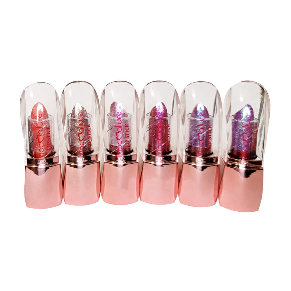 1pza Labial lip stick moc mallure con glitter tipo brillos de hadas, variedad de tonos / cx23-d105