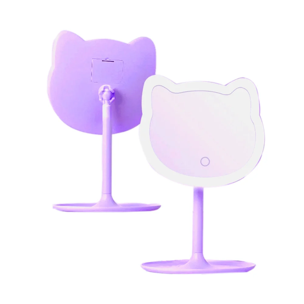 Espejo touch en forma de gato con rotación, luz led y base circular, variedad de colores / ultra flexible mirror
