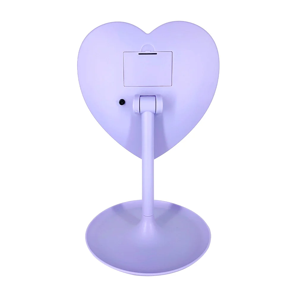 Espejo en forma de corazón con luz led, rotación de 180° y base circular, variedad de colores / heart vanity mirror
