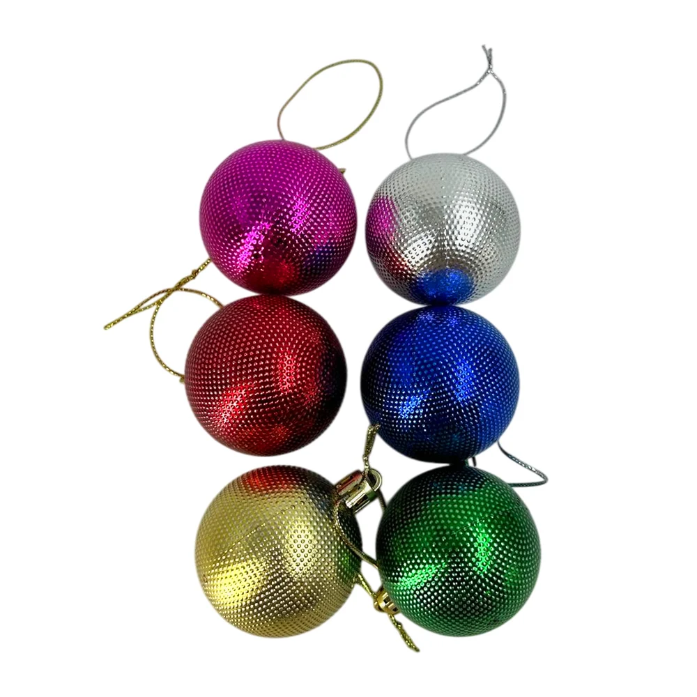 Paquete con 6 esferas metálicas de diversos colores con relieves, 5cm / merry christmas