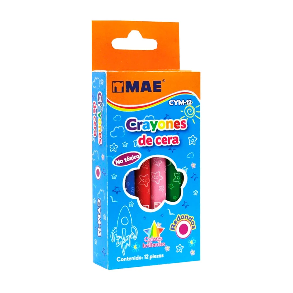 Caja con 12 crayones redondos de cera mae de colores brillante / cym-12