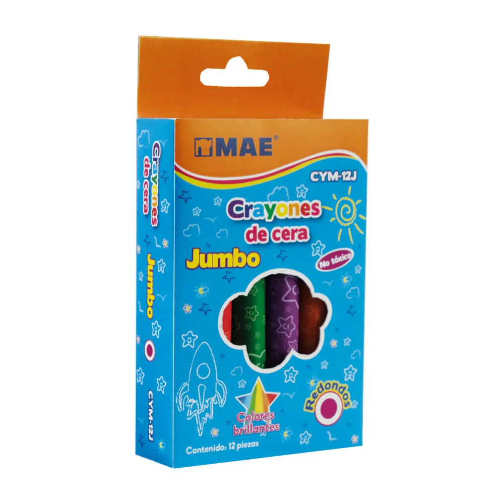 Caja con 12 crayolas crayones jumbo redondos mae de cera, variedad de colores