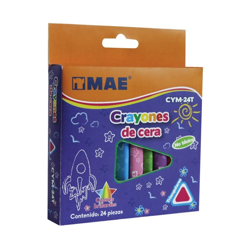 Caja con 24 crayolas crayones triangulares delgados de colores / cym-24t