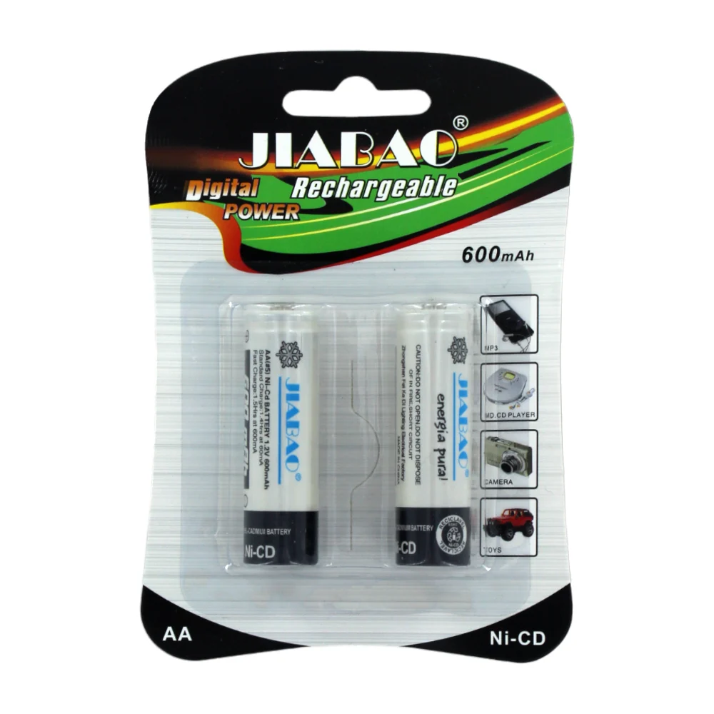 Blíster con 2 baterías recargables doble a de 600mah / jiabao rechargeable / aa05-12