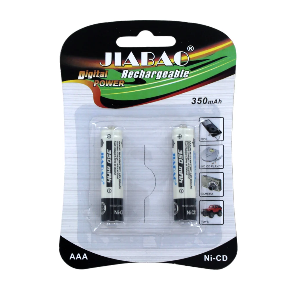 Blíster con 2 baterías recargables triple a con 350mah / jiabao rechargeable / dc-27 / aaa07-13