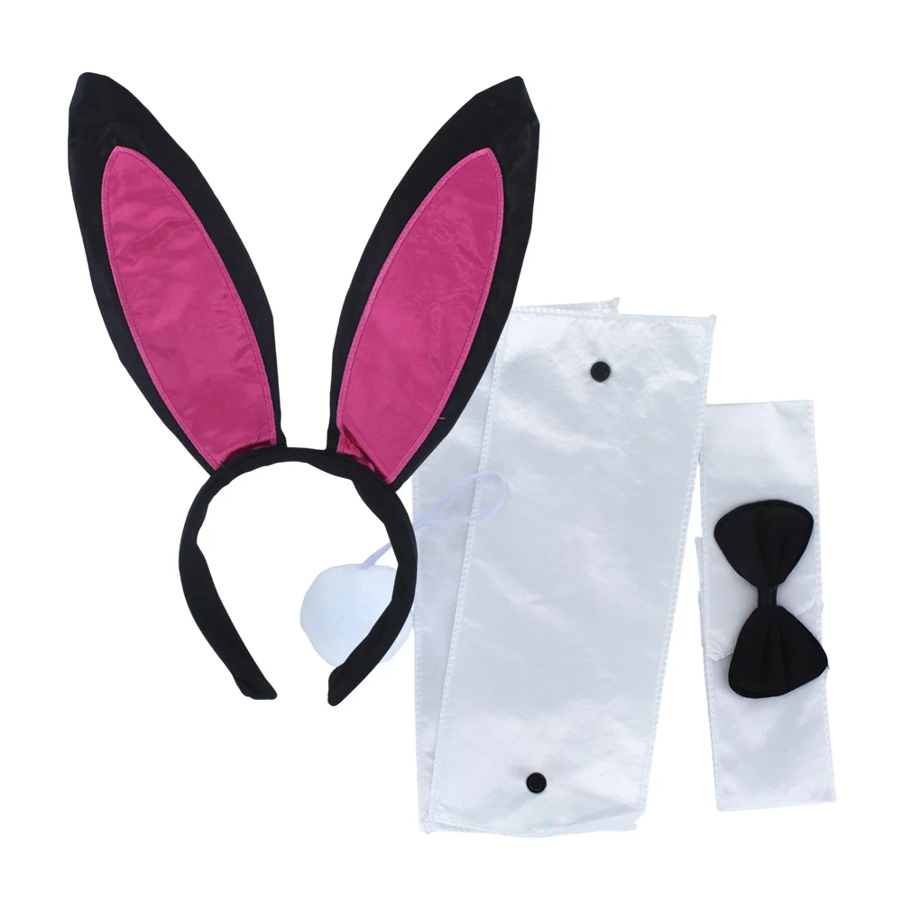 Set con 3 accesorios para disfraz de conejo, diadema con orejas, corbata de moño pajarita, par de mangas muñequeras y cola / ddm-435