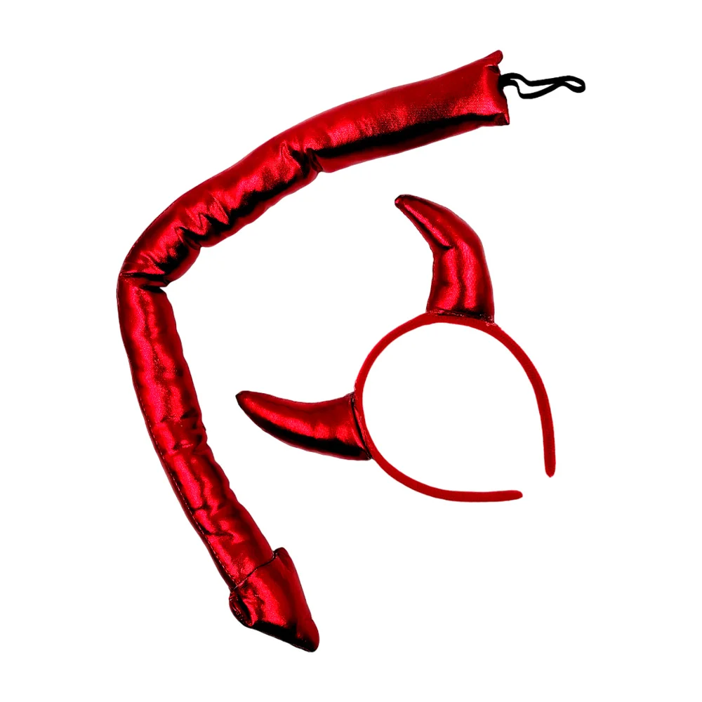 Paquete con disfraz de diabla + diadema de cuernos y cola en color metálico / ddm-w-228