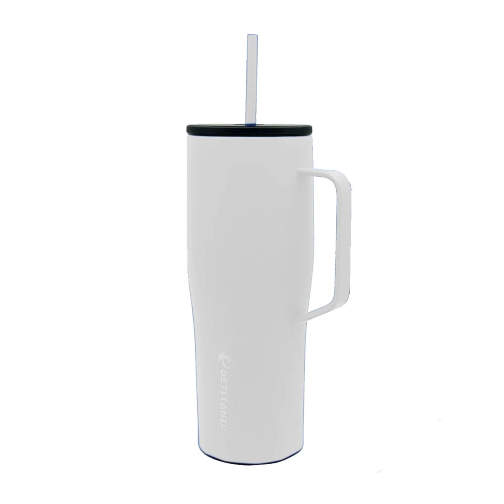 Termo vaso de acero inoxidable + popote y tapa con orificio de silicón 900ml, variedad de colores / detitanio car cup / de-4
