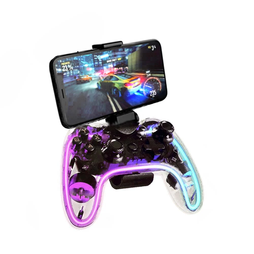 Control de videojuego inalámbrico sabala con soporte para celular y diseño transparente con tira neón o  diseño de galaxia, variedad de modelos / de911-1 / de911-4
