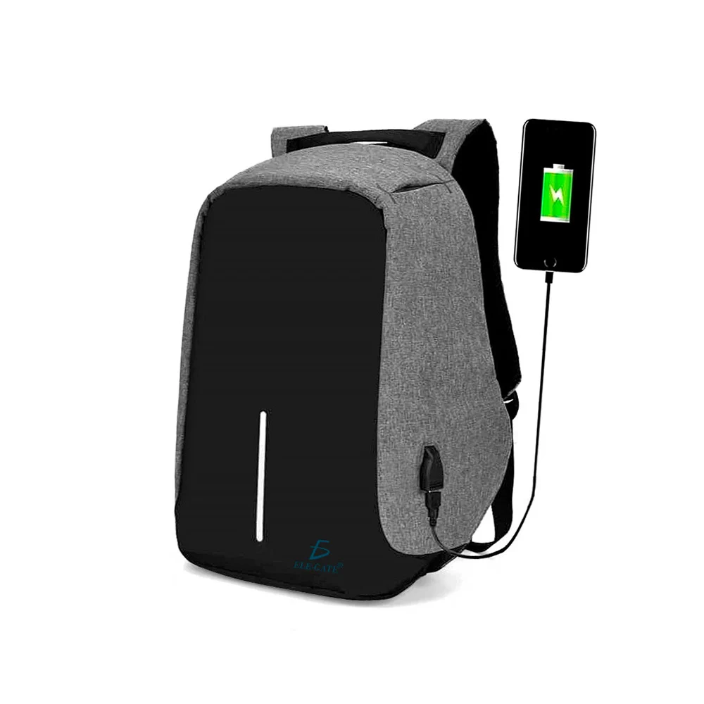 Mochila lisa mediana de 3 compartimientos con puerto usb / 616