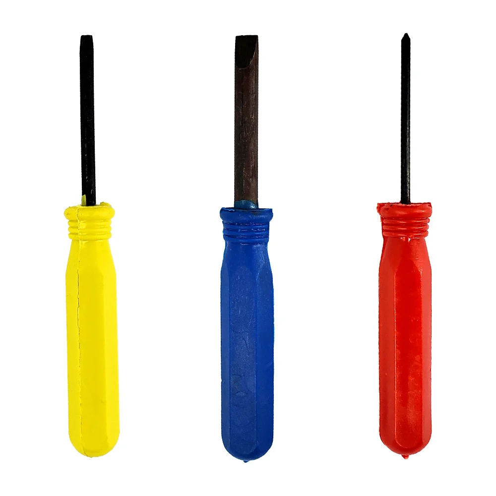 Desarmador mini con mango de plastico y diversas puntas, plano o cruz, variedad de colores