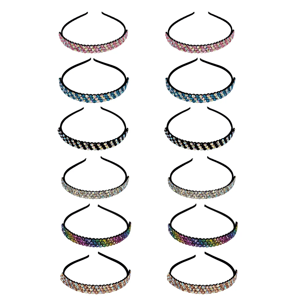 1pza Diadema para el cabello con 3 filas de pedrería grande, variedad de colores / zxq00235