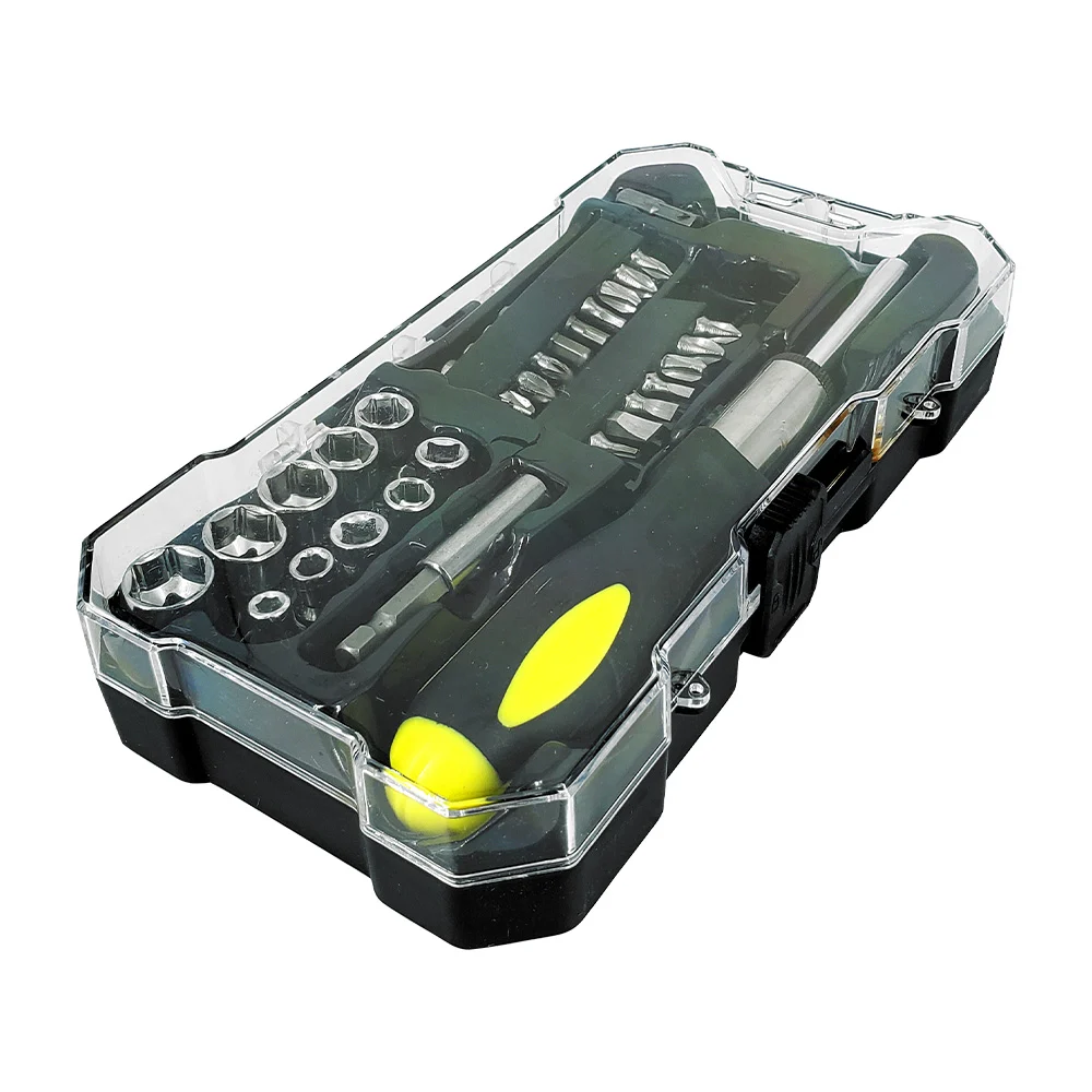 Estuche con desarmador + 20 puntas intercambiables y 10 dados de diferentes medidas / dj-1141