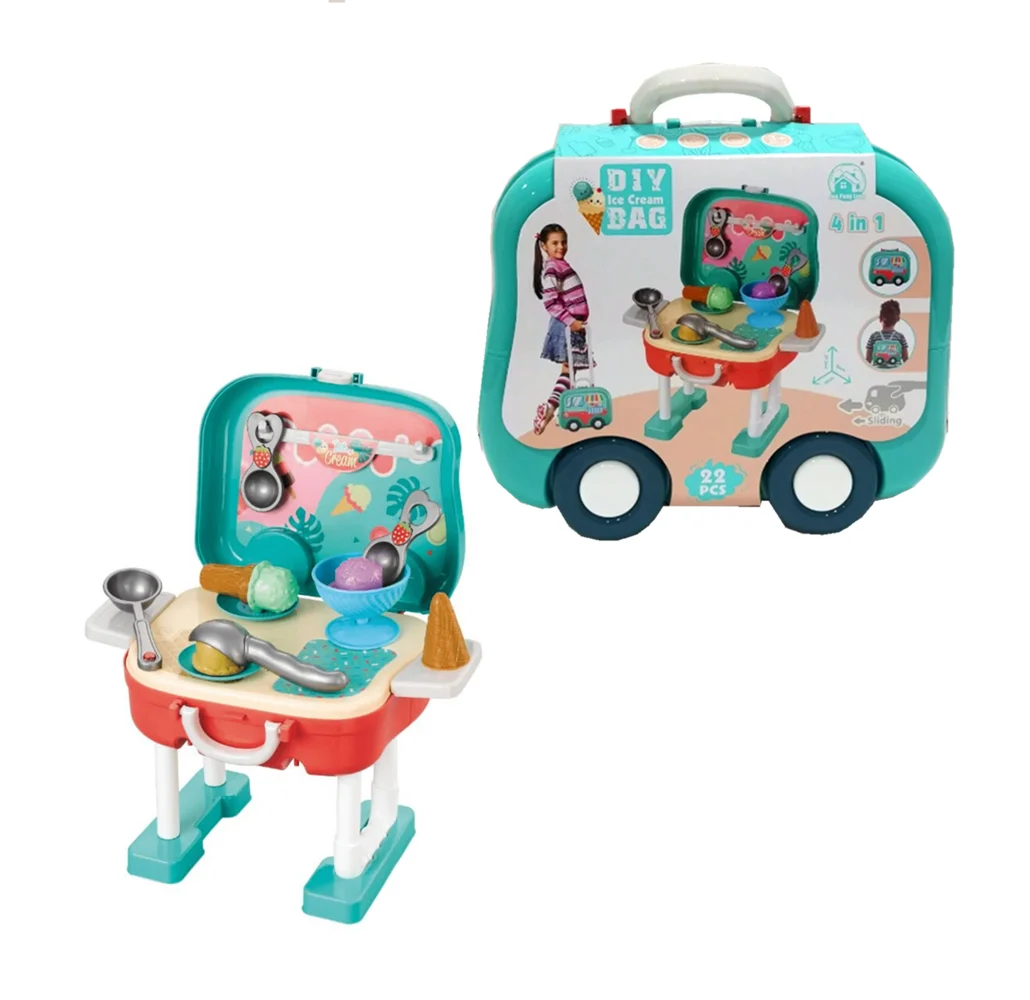 Estuche tipo maletín con ruedas + accesorios tipo carrito de helados 22pzas, variedad de modelos / diy ice cream bag