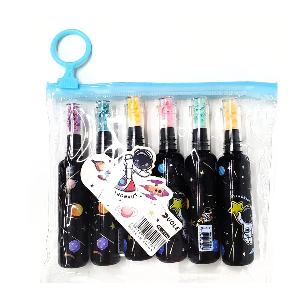 Blíster 6 mini marcatextos de colores en diseño de botellita con estampado/ 2589