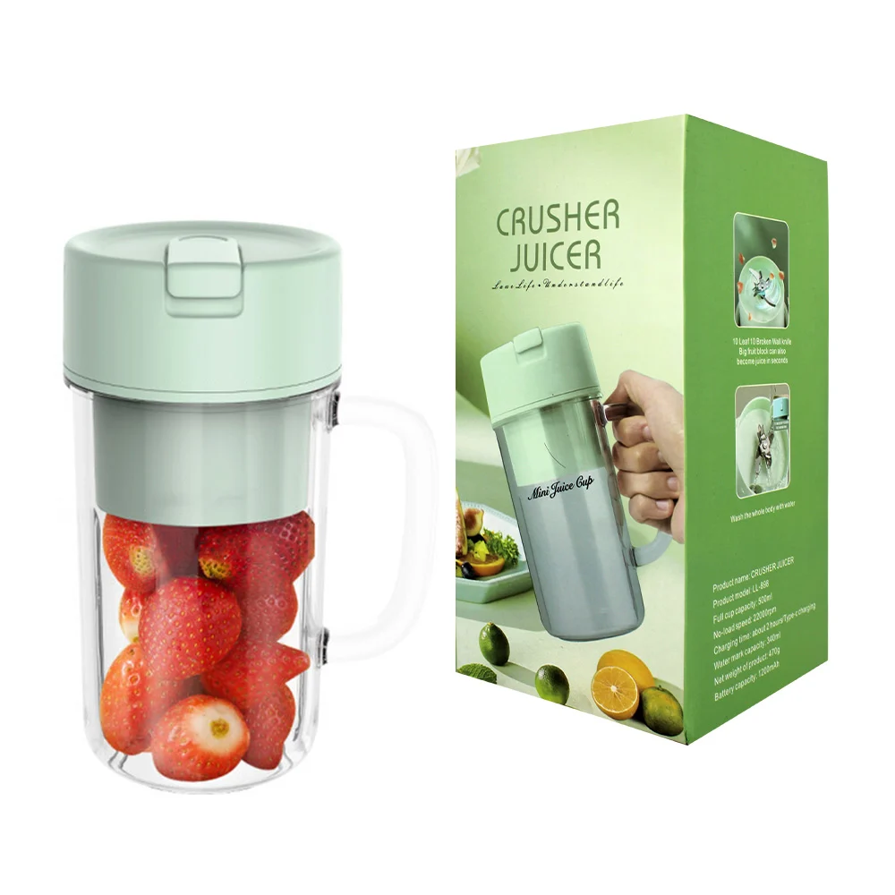 Vaso licuadora recargable de vidrio o plástico con asa 500ml, variedad de colores / crusher juicer / ll-898 / 12516