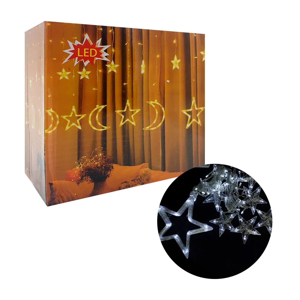 Serie cascada navideña de luces cálidas con 12 colgantes en forma de estrellas / dml8209