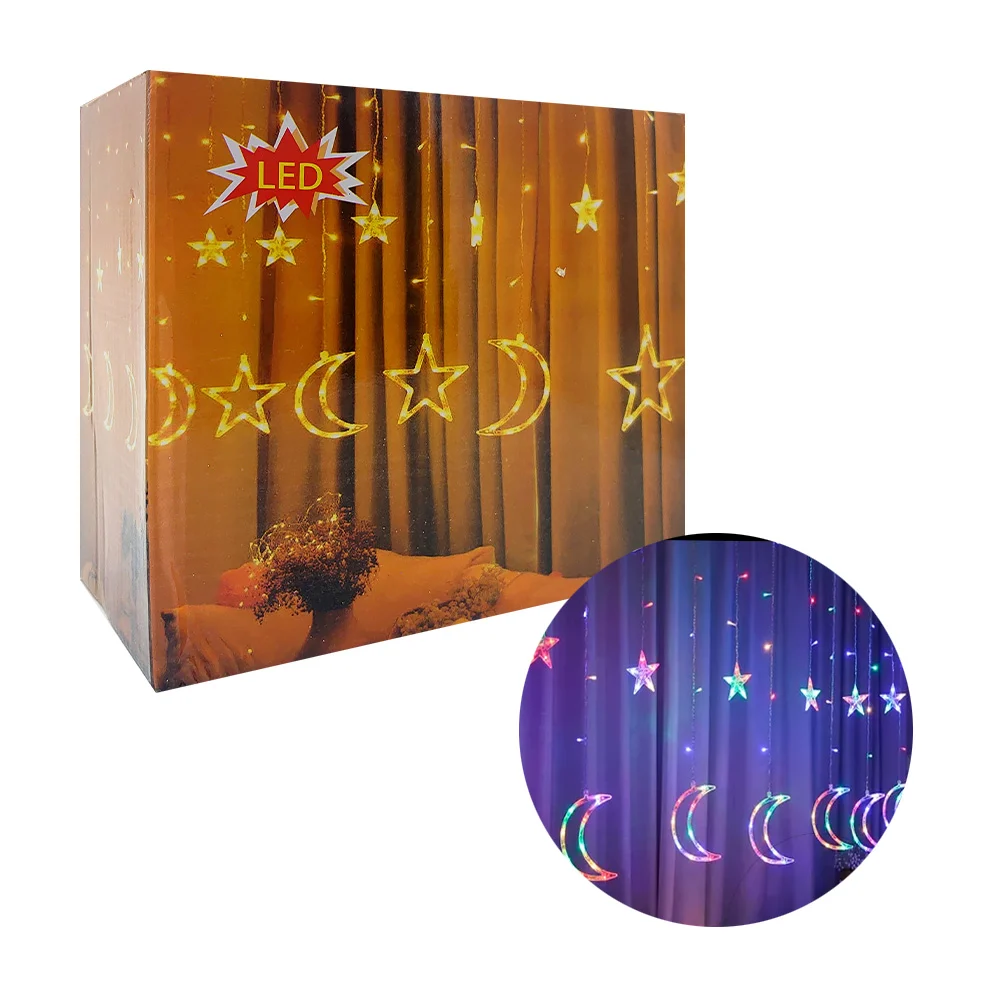 Serie guirnalda con 10 luces led rgb con decoración de estrellas y lunas, variedad de tamaños 20x9.5x18cm / dml8210