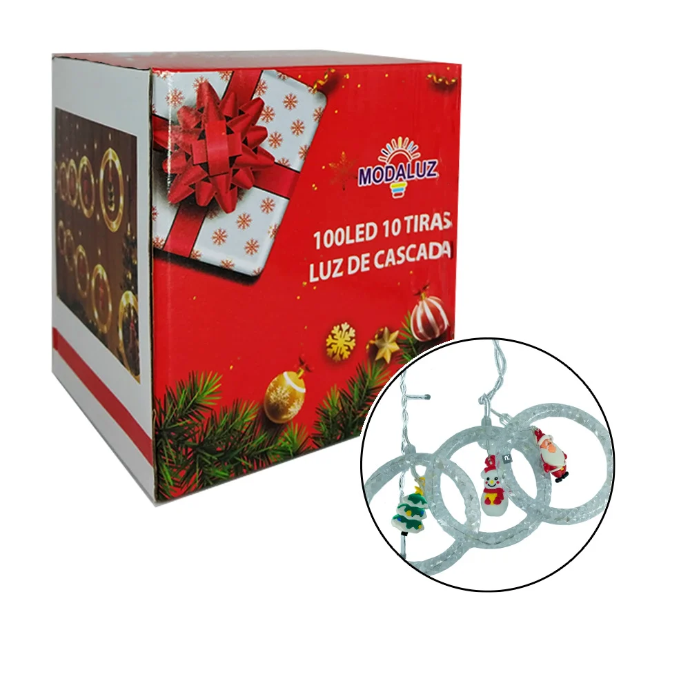 Serie de luces 100 led en cascada moda luz 10 figuras de circulo con mini muñecos de personaje navideño, variedad de diseños / dml8219