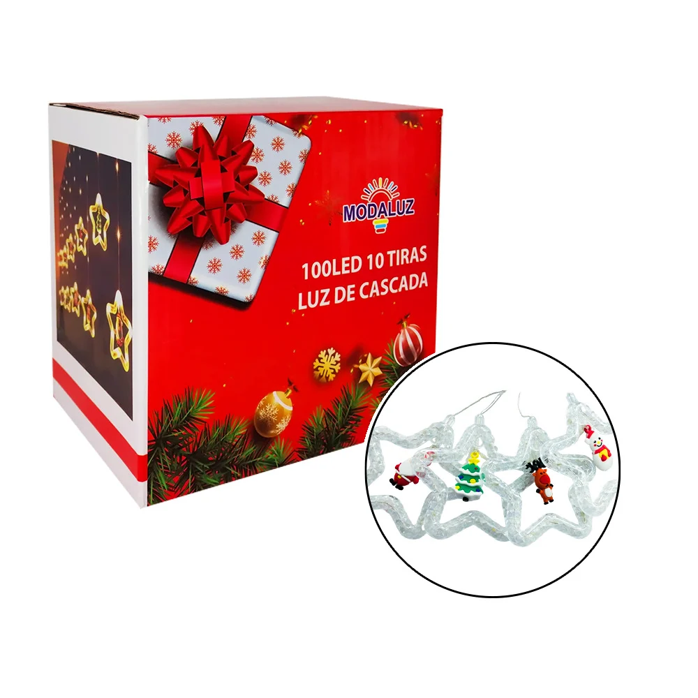Serie de luces 100 led en cascada moda luz 10 figuras de estrellas con mini muñeco de personaje navideño, variedad de diseños / dml8221